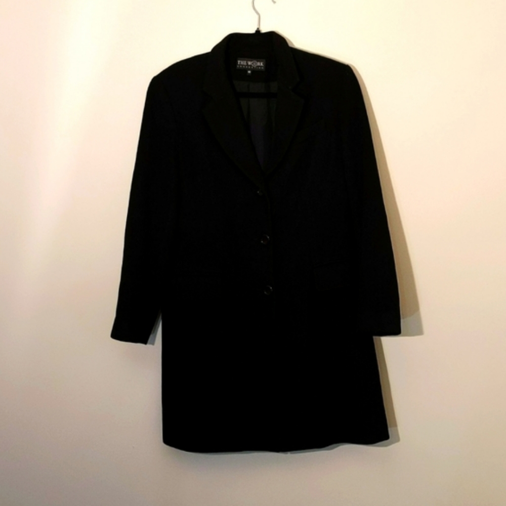 The Work Connection| Black Thick Wool Trench Coat With Faux Pockets